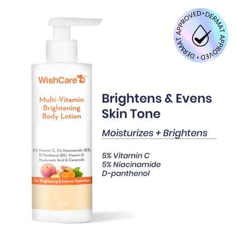 Buy WishCare Multi-Vitamin Brightening Body Lotion - 5% Vitamin C,5% Niacinamide(B3), D-Panthenol(B5), Vitamin-E, Hyaluronic Acid & Ceramide - 200 ml - Purplle