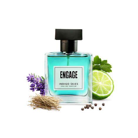 Engage Indigo Skies Perfume for Men Long Lasting Smell, Fresh and Earthy Fragrance Scent, for Everyday Use, Gift for Men, Free Tester with pack,A 100 ml+3 ml