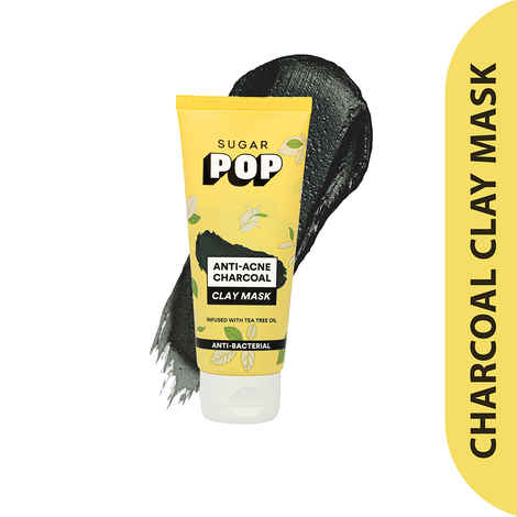 Buy SUGAR POP Anti-Acne Charcoal Clay Mask -Enriched With Charcoal Powder,Glycolic Acid,Licorice Root,Tea Tree Oil,Bentonite And Kaolin To Treat Pimples, Oily Skin And Blackheads | Face Mask, Pack Of 1 - Purplle