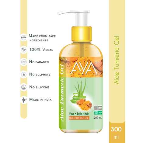 AYA Multipurpose Aloe Turmeric Gel, 300 ml for Face, Hair and Body | No Paraben, No Silicone, No Sulphate
