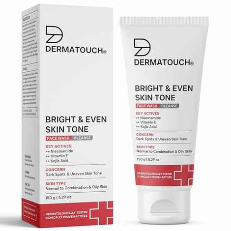 DERMATOUCH Bright & Even Tone Face Wash with Niacinamide, Vitamin E and Kojic Acid | Daily Gentle Face Cleanser For Tan, Pigmentation, Uneven Tone - 150 gm