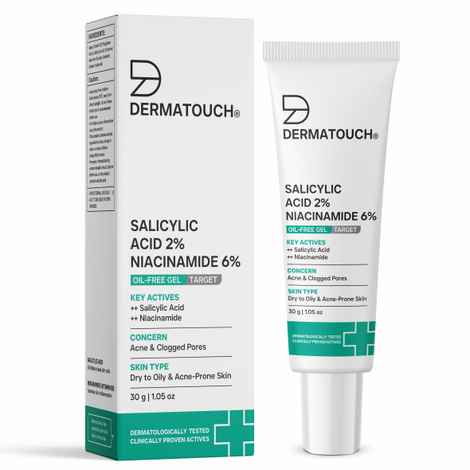 Buy DERMATOUCH Salicylic Acid 2% Niacinamide 6% Anti-Acne Oil-Free Gel For Active Acne, Oil Balancing, Pore tightening - 30 gms - Purplle