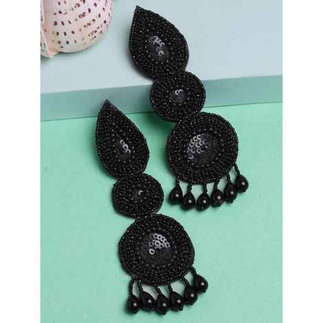 Moedbuille Black Beads Sequins Pearls Studded Tasselled