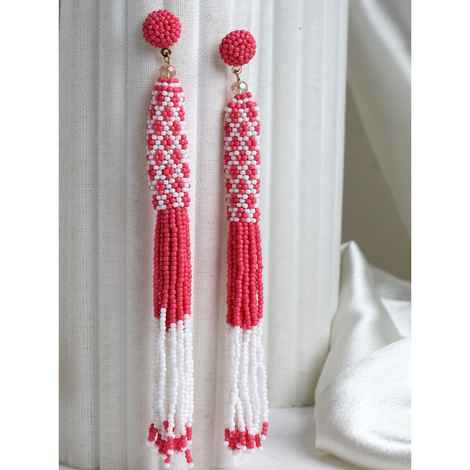 Moedbuille Pink Off White Beads Contemporary Tasselled Design