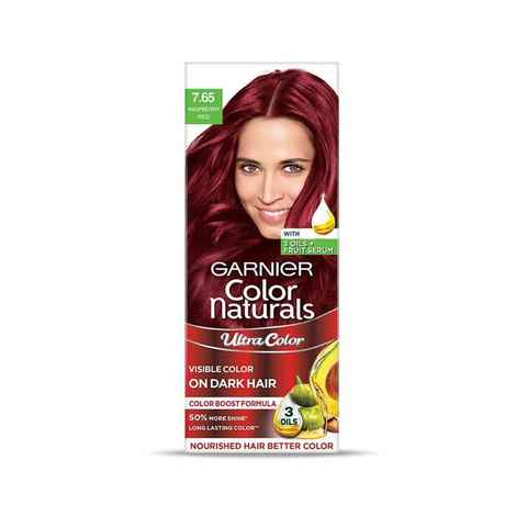 Buy Garnier, Hair Colouring Creme, Long-lasting Colour, Smoothness & Shine, Color Naturals, Shade: 7.65 Raspberry Red, 55 ml + 50 gm - Purplle