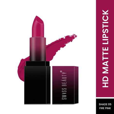 Buy Swiss Beauty HD Matte Lipstick Fire Pink 05 (3.5 gm) - Purplle