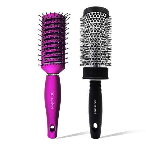 Buy Majestique Professional Round Brush for Blow Drying and Vent Blow Brush - Heat Styling Lightweight - Large (Purple/ Black) 2 Pcs - Purplle
