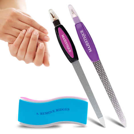 Buy Majestique Professional Manicure Set - Long Nail Filer, Pin hole Nail Filer with 4 Action Nail Buffer Perfect Set for Finger & Toe Nail Care - 3Pcs/Multicolor - Purplle