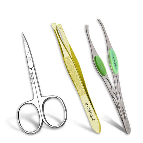 Buy Majestique Eye Tools Set - Eyebrow Tweezer And Wide Slant Tip Tweezer with Premium Nazal Scissors for Women, Girls - Color May Vary - Purplle