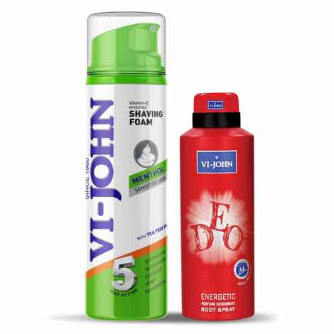 Buy VI-JOHN Combo of Shaving Foam Mentol 200 ml & Irresistible Scent Fresh & Soothing Good Fragrance Energetic Deodorants 175 ml - Purplle