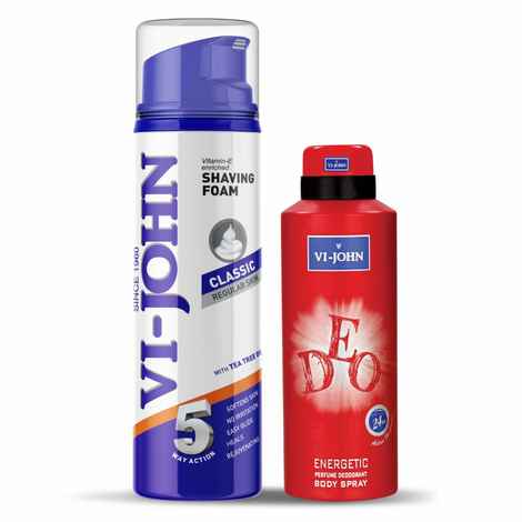Buy VI-JOHN Combo of Shaving Foam Classic 200 ml & Irresistible Scent Fresh & Soothing Good Fragrance Energetic Deo 175 ml - Purplle