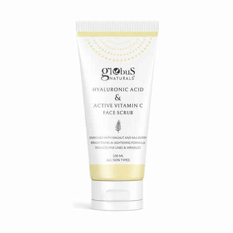 Buy Globus Naturals Hyaluronic Acid & Vitamin C Anti Ageing Face Scrub, Enriched with Walnut & Mulberry, Skin Lightening & Brightening Formula, Reduces Dark Spots, Suitable for All Skin Types, 100 ml - Purplle