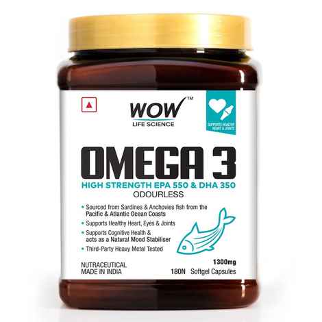 Buy WOW Life Science Omega-3 Capsules With Fish Oil - Fatty Acid Enriched 180 Capsules 1300mg - Purplle