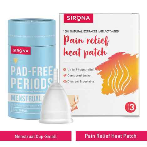 Buy Sirona FDA Approved Reusable Menstrual Cup (Small) with Pain Relief Heat Patches (Pack of 3) - Purplle