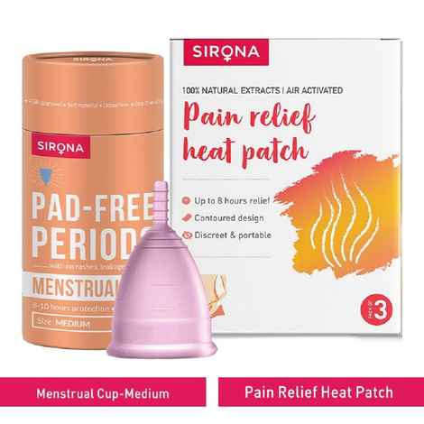 Buy Sirona FDA Approved Reusable Menstrual Cup (Medium) with Pain Relief Heat Patches (Pack of 3) - Purplle