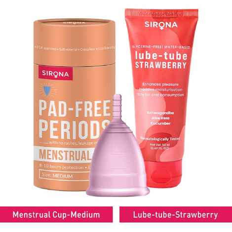 Buy Sirona FDA Approved Menstrual Cup (Medium) with Glycerine Free Natural Strawberry Lubricant Gel 2 Pcs - Purplle