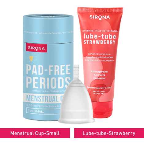 Buy Sirona FDA Approved Menstrual Cup (Small) with Glycerine Free Natural Strawberry Lubricant Gel 2 Pcs - Purplle