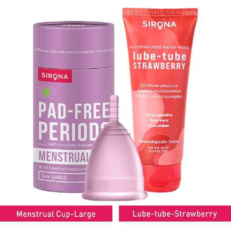 Buy Sirona FDA Approved Menstrual Cup (Large) with Glycerine Free Natural Strawberry Lubricant Gel 2 Pcs - Purplle