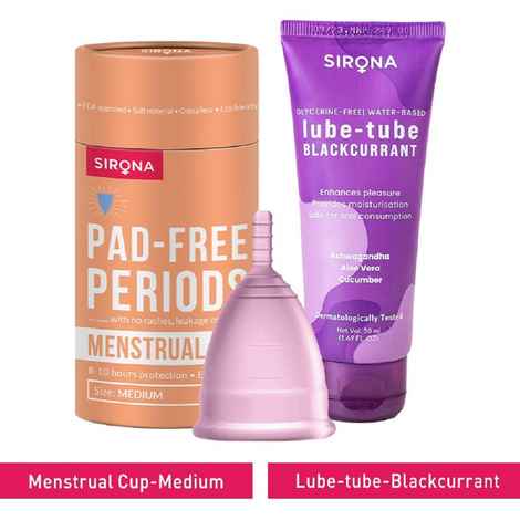 Buy Sirona FDA Approved Menstrual Cup (Medium) with Glycerine Free Natural Black Current Lubricant Gel 2 Pcs - Purplle
