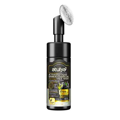 Atulya Activated Organic Bamboo Charcoal Foaming Face Wash with Silicone Brush Applicator - 150 ML