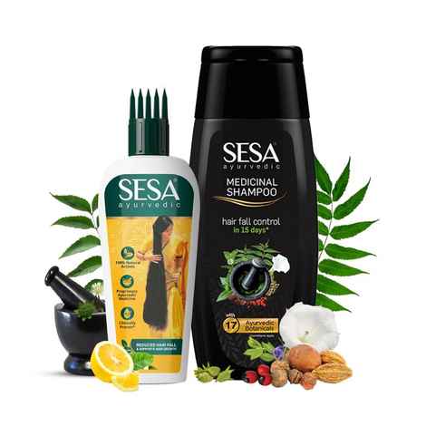 Buy Sesa Ayurvedic Medicinal Hair Care Kit for Hair Fall Control and Hair Growth | Ayurvedic Hair Oil (100 ml) & Medicinal Shampoo (200 ml) - Purplle