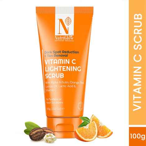 Buy Nutriglow Advanced Organics Vitamin C Lightening Scrub for Exfoliation, Acne Control with Orange Peel Scrub, 100 gm - Purplle