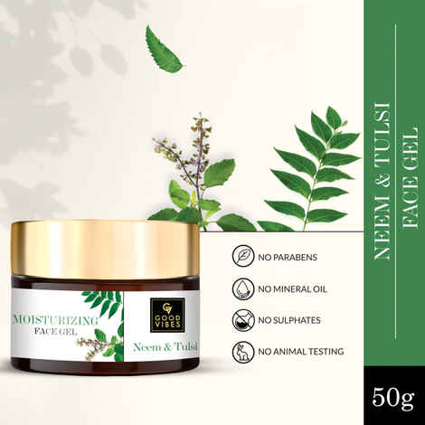 Buy Good Vibes Neem & Tulsi Moisturizing Face Gel | Anti-Acne, Hydrating, Moisturizing | No Parabens, No Sulphates, No Mineral Oil (50 g) - Purplle