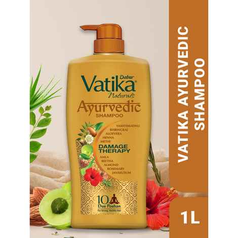 Buy Dabur Vatika Ayurvedic Shampoo - 1L | Damage Therapy | With Power of 10 ingredients for solving 10 hair problems| No Parabens | For all hair types - Purplle