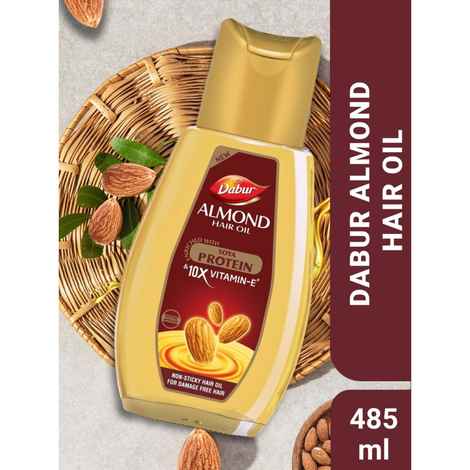 Buy Dabur Almond Hair Oil - 485 ml | Provides Damage Protection | Non Sticky Formula | ForA Soft & Shiny Hair | With Almonds, Keratin Protein, Soya Protein & 10X Vitamin E - Purplle
