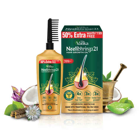 Dabur Vatika Neelibhringa 21 Hair Growth Oil - 50 ml | New Hair Growth in 2 months, Clinically Proven "Get Extra 25 ml Free"