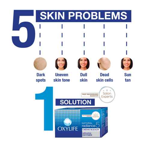 Buy Oxylife Salon Professional Natural Radiance 5 Creme Bleach - 126 gm | With Oxysphere Technology | For Radiant and Even Skin Tone | Enriched With Vitamin E & Glycerine | Fights 5 Skin Problems - Purplle