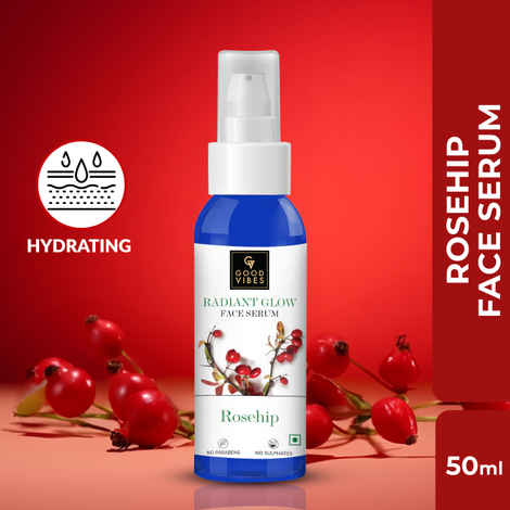 Good Vibes Rosehip Radiant Glow Face Serum | Light, Non-Sticky, Brightening | With Vitamin E | No Parabens, No Sulphates, No Animal Testing (50 ml)