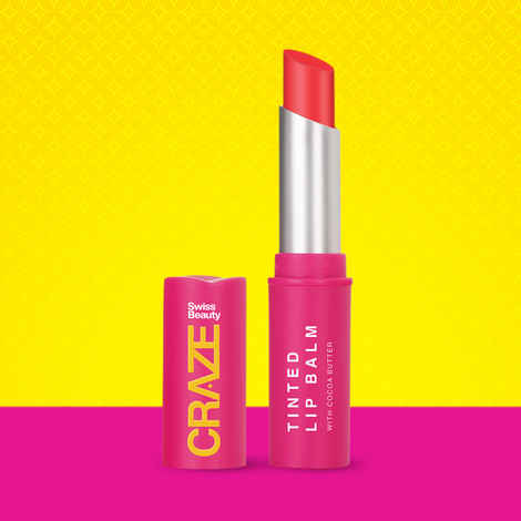 Swiss Beauty CRAZE Tinted Weightless Lip Balm | Sheer Coverage | Hydrating | With Cocoa Butter 04 Coral Pink - 3.2 gm