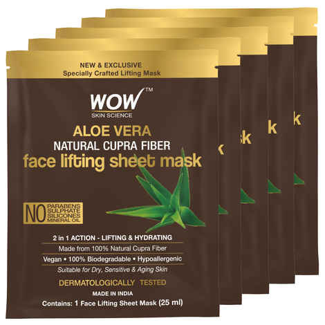 Buy WOW Skin Science Aloe Vera Natural Cupra Fiber Face Lifting Sheet Mask - For Skin Toning And Skin Brightening - 25mL - Pack of 5 - Purplle