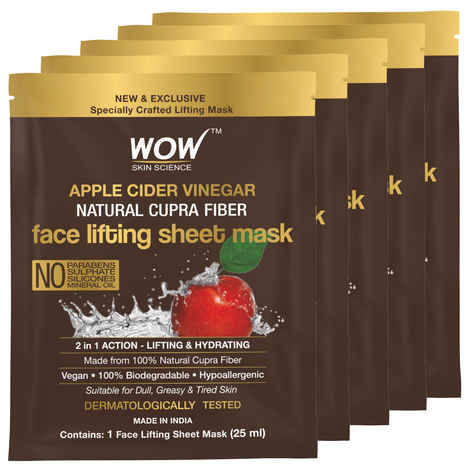 Buy WOW Skin Science Apple Cider Vinegar Natural Fiber Cupra Face Lifting Sheet Mask - Controls Oil and Balances pH Level - 25 ml Pack of 5 - Purplle