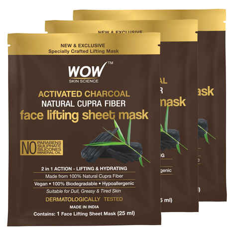 Buy WOW Skin Science Activated Charcoal Natural Cupra Fiber Face Lifting Sheet Mask - For Skin Purification and Skin Hydration - 25ml - Pack of 3 - Purplle