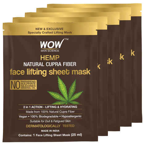 Buy WOW Skin Science Hemp Natural Cupra Fiber Face Lifting Sheet Mask - Prevents UV Damage And Repairs Skin Barrier - 25 Ml - Pack of 5 - Purplle