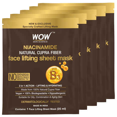 Buy WOW Skin Science Niacinamide Natural Fiber Cupra Face Lifting Sheet Mask - Reduces Blemishes , Restores Skin Barrier And Regulates Sebum - 25 Ml - Pack of 5 - Purplle