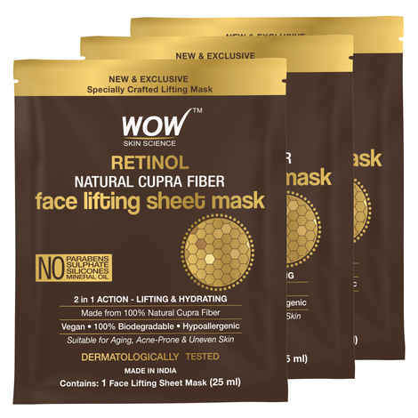 Buy WOW Skin Science Retinol Natural Cupra Fiber Face Lifting Sheet Mask - Boosts Collagen, Reduces Fine Lines & Even Out Complexion - 25 Ml - Pack of 3 - Purplle