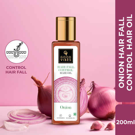 Buy Good Vibes Onion Hairfall Control Hair Oil | Strenghtening, Smoothening | No Parabens, No Sulphates, No Mineral Oil, No Animal Testing (200 ml) - Purplle