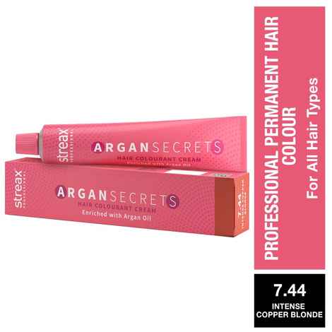 Buy Streax Professional Argan Secret Hair Colourant Cream - Intense Copper Blonde 7.44 (60 gm) - Purplle