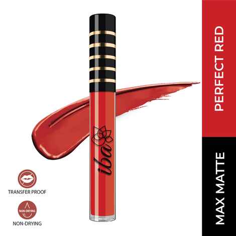 Iba Maxx Matte Liquid Lipstick Shade - Perfect Red, 2.6 ml | Transfer Proof | Velvet Matte Finish Creamy Lipstick | Highly Pigmented And Long Lasting | Non-Drying| 100% Vegan & Cruelty Free