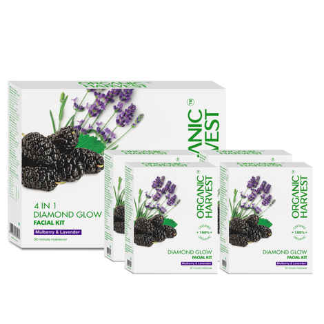 Buy Organic Harvest 4 In 1 Diamond Glow Facial Kit: Mulberry & Lavender | 6-step Instant Glow Combo | For Women & Men | 100% American Certified Organic | Paraben & Sulphate-free-48gm(Pack of 4) - Purplle