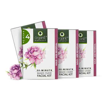 Buy Organic Harvest Gold Age Reversal Make Over Facial Kit For Women | 5 Easy Steps | Rejuvenates Skin Cells, Reduces Fine Lines & Signs of Ageing, Natural Glow To Skin | Ideal For All Skin Type | Paraben, Sulphate & Chemical Free (50gm Each, Pack of 4) - Purplle