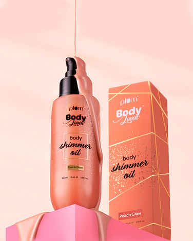 Buy Plum BodyLovina€™ Body Shimmer Oil - Peach Glow | Intense colour payoff | Non-greasy | Long-lasting shimmer | Deep moisture |Fruity Fragrance - 90 ml - Purplle