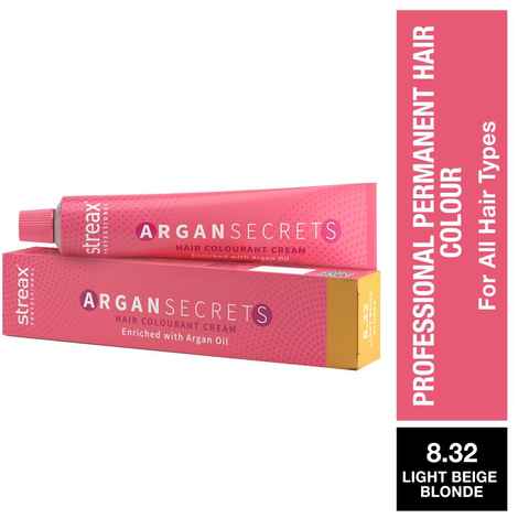 Buy Streax Professional Argan Secret Hair Colourant Cream- Light Beige Blonde 8.32 (60 gm) - Purplle