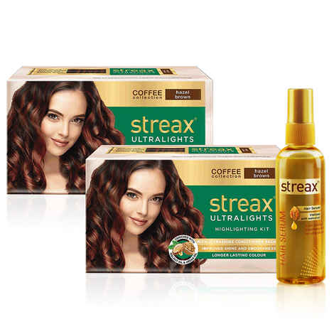 Buy Streax Ultralights Hazel Brown Pack of 2 + Streax Walnut serum 200 ML - Purplle