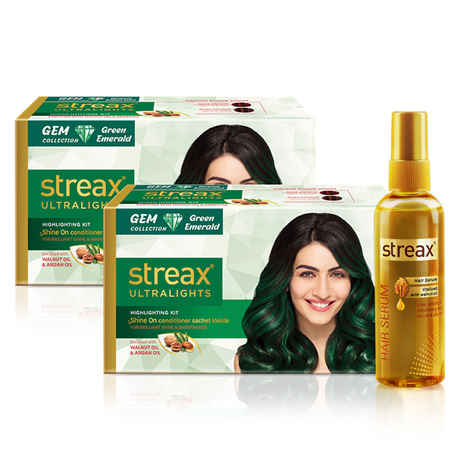 Buy Streax Ultralights Green Emerald Pack of 2 + Streax Walnut serum 200 ML - Purplle
