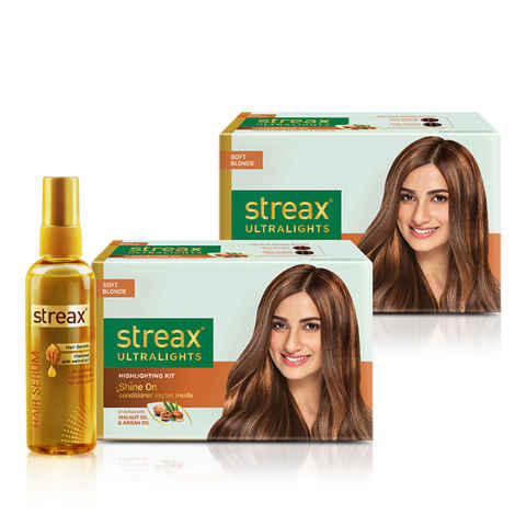 Buy Streax Ultralights Soft Blonde Pack of 2 + Streax Walnut serum 200 ML - Purplle