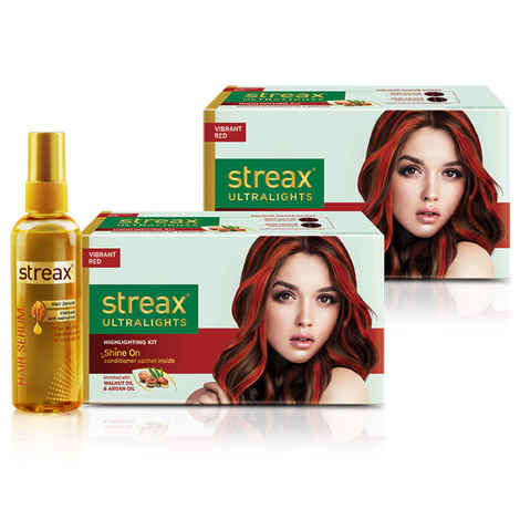 Buy Streax Ultralights Vibrant Red Pack of 2 + Streax Walnut serum 200 ML - Purplle